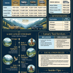 Luxury taxi services in Kashmir 2026 infographic - vehicle rates, itinerary, inclusions