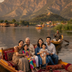 Mumbai to Kashmir family trip cost per person 2026 - family enjoying shikara ride on Dal Lake