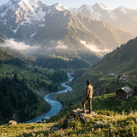 Offbeat places in Kashmir 2026 - lone traveler in Gurez Valley with Himalayan peaks