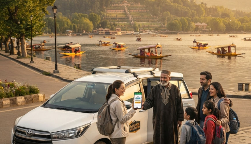 Online cab booking Srinagar Kashmir 2026 - mobile booking with Innova on Dal Lake Boulevard