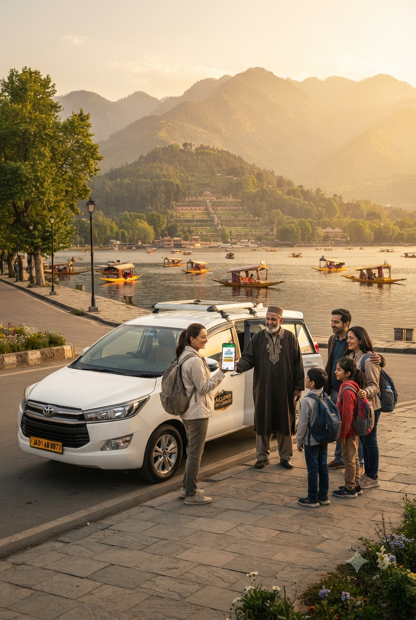 Online cab booking Srinagar Kashmir 2026 - mobile booking with Innova on Dal Lake Boulevard