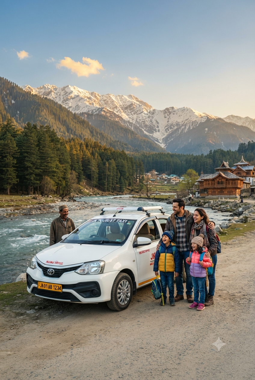 Pahalgam cab booking 2026 - sedan taxi with family near Lidder River