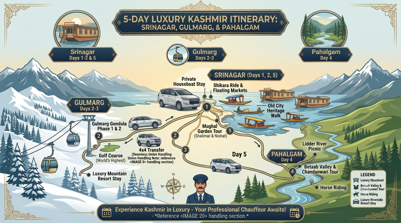 Premium cab Srinagar 2026 - complete luxury itinerary map