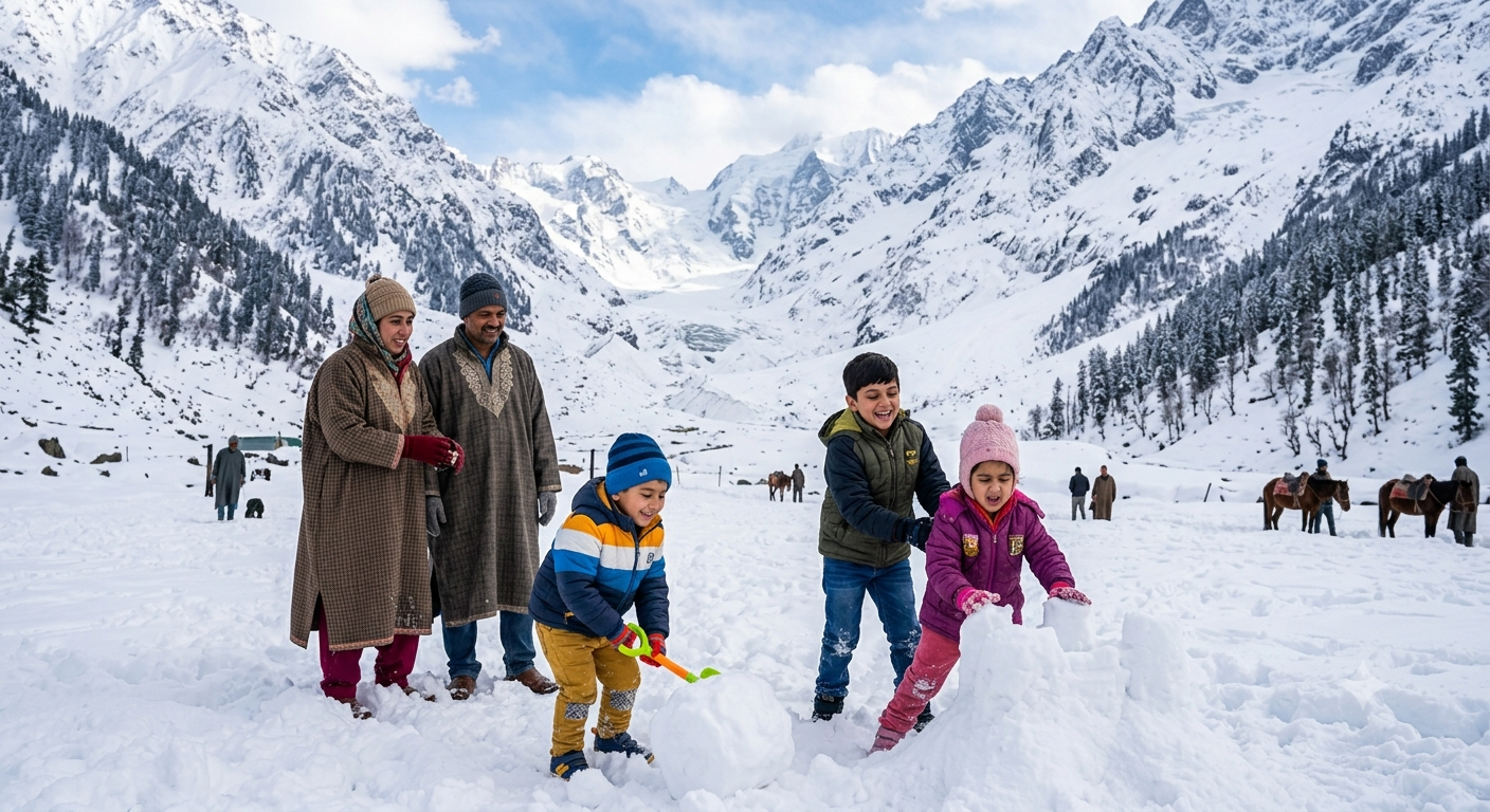 Premium Taxi Service Kashmir for Family 2026 | ₹5,500 | Book Now 12 Premium taxi service Kashmir for family 2026 - family at Sonamarg Thajiwas Glacier