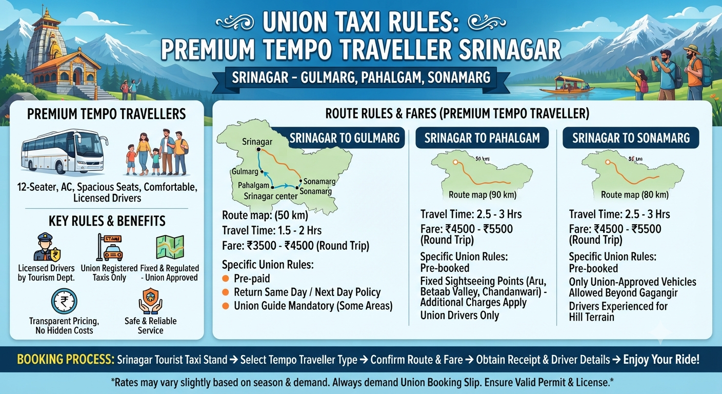  Premium tempo traveller Srinagar 2026 - union taxi rules infographic