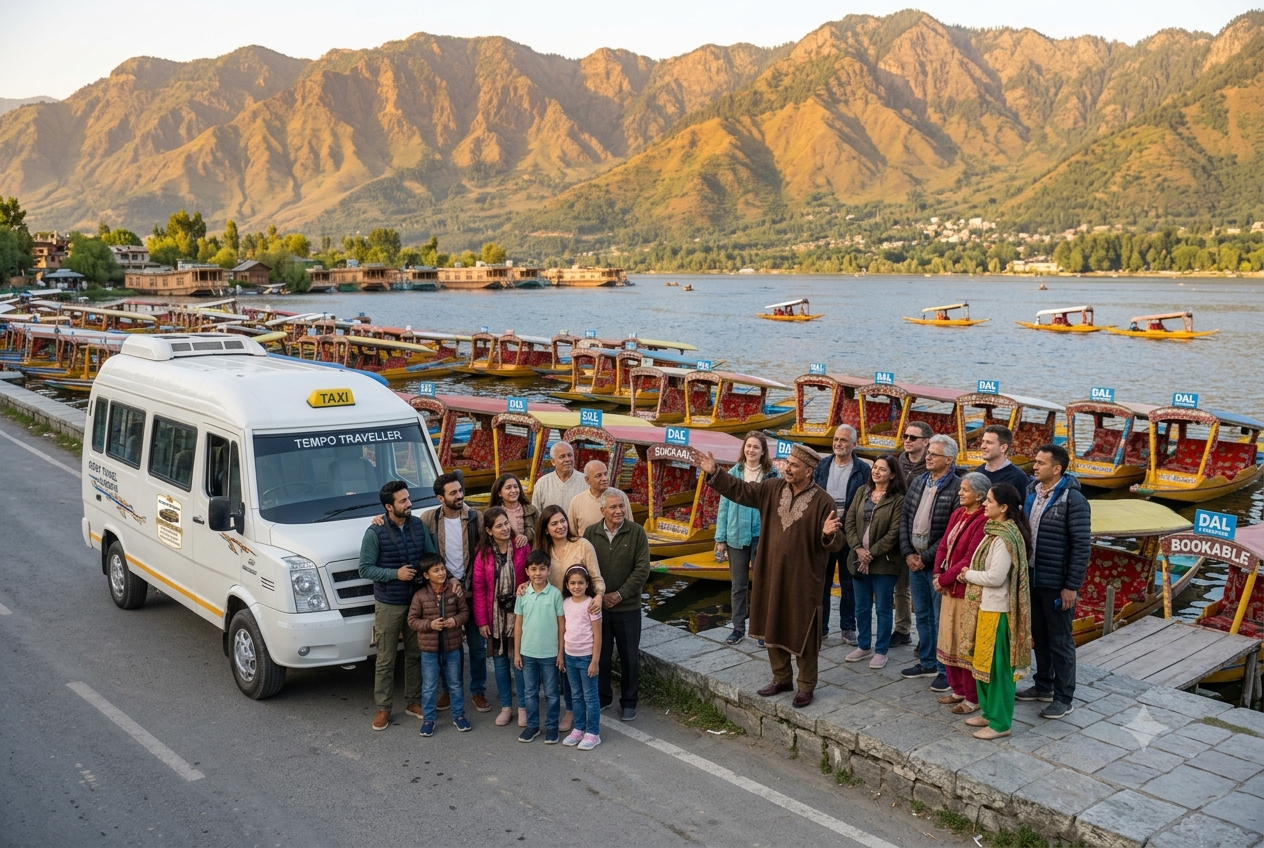 Reliable taxi service Kashmir for group travel 2026 - professional driver guide with group