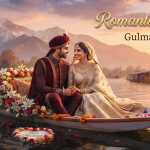Romantic Gulmarg and Pahalgam honeymoon package from Delhi - newlywed couple on private shikara Dal Lake sunset Nature Connect Travels