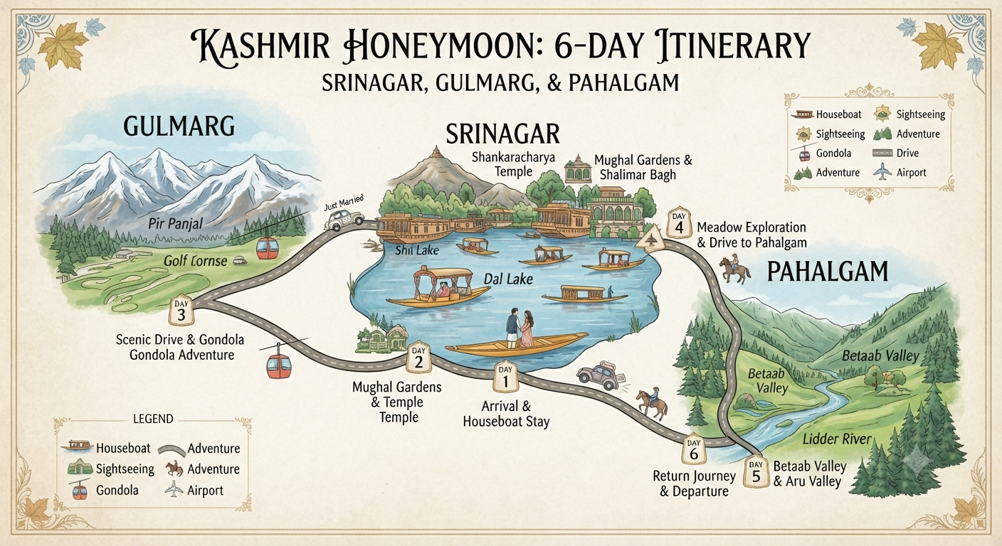 Srinagar Gulmarg Pahalgam Honeymoon Package 2026 | ₹22,000 | Book Now 15 Srinagar Gulmarg Pahalgam honeymoon package 2026 - complete itinerary map