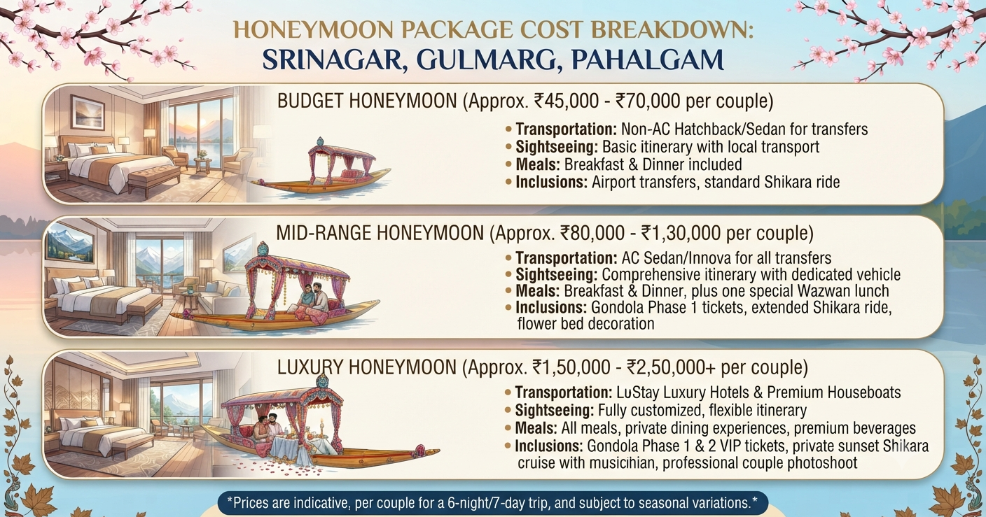 Srinagar Gulmarg Pahalgam Honeymoon Package 2026 | ₹22,000 | Book Now 12 Srinagar Gulmarg Pahalgam honeymoon package 2026 - price breakdown infographic