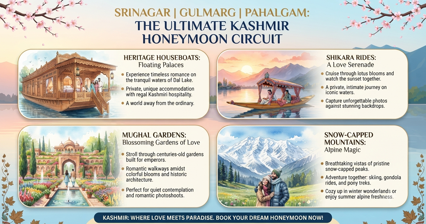 Srinagar Gulmarg Pahalgam Honeymoon Package 2026 | ₹22,000 | Book Now 11 Srinagar Gulmarg Pahalgam honeymoon package 2026 - why Kashmir is romantic infographic