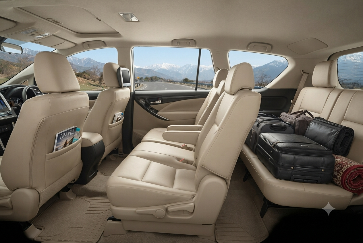 Srinagar airport Innova Crysta booking 2026 - Comfortable interior with luggage space