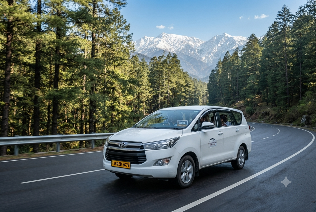 Srinagar airport Innova Crysta booking 2026 - Scenic drive through pine forests