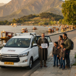 Srinagar cab booking 2026 - Innova Crysta on Dal Lake Boulevard with professional chauffeur