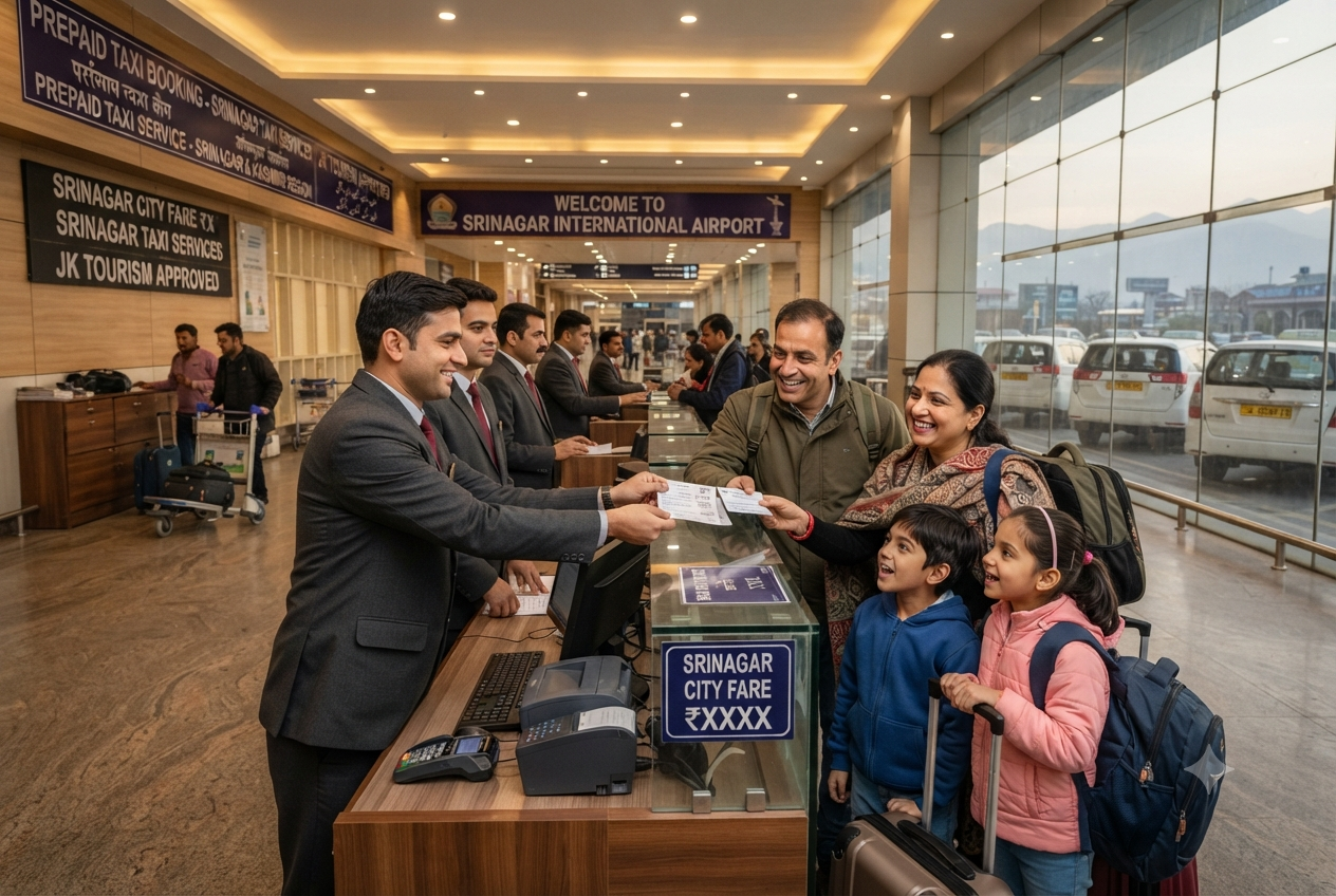 Srinagar cab booking 2026 - prepaid taxi counter at Srinagar Airport