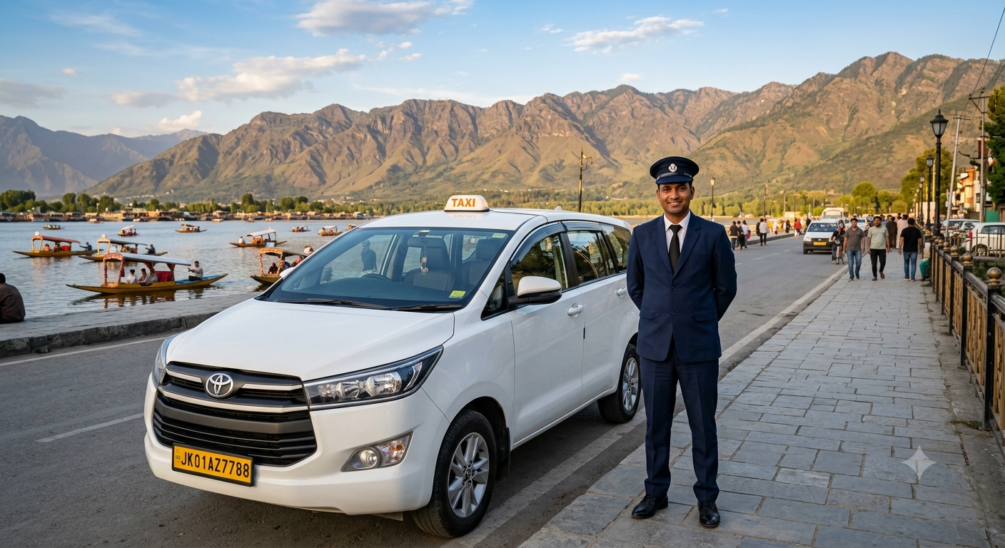 Srinagar Chauffeur Service 2026 | ₹3,000/Day | Hire Driver | Book Now 6 Srinagar chauffeur service 2026 - professional driver with sedan on Dal Lake