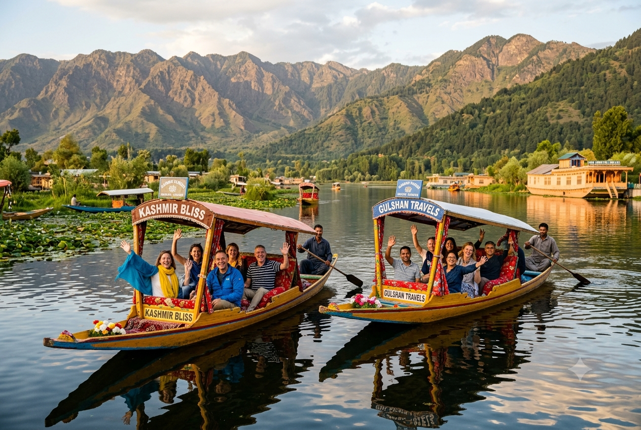 Srinagar Group Cab for Sightseeing Package 2026 | ₹5,500/Day 7 Srinagar group cab for sightseeing package 2026 - group shikara ride on Dal Lake