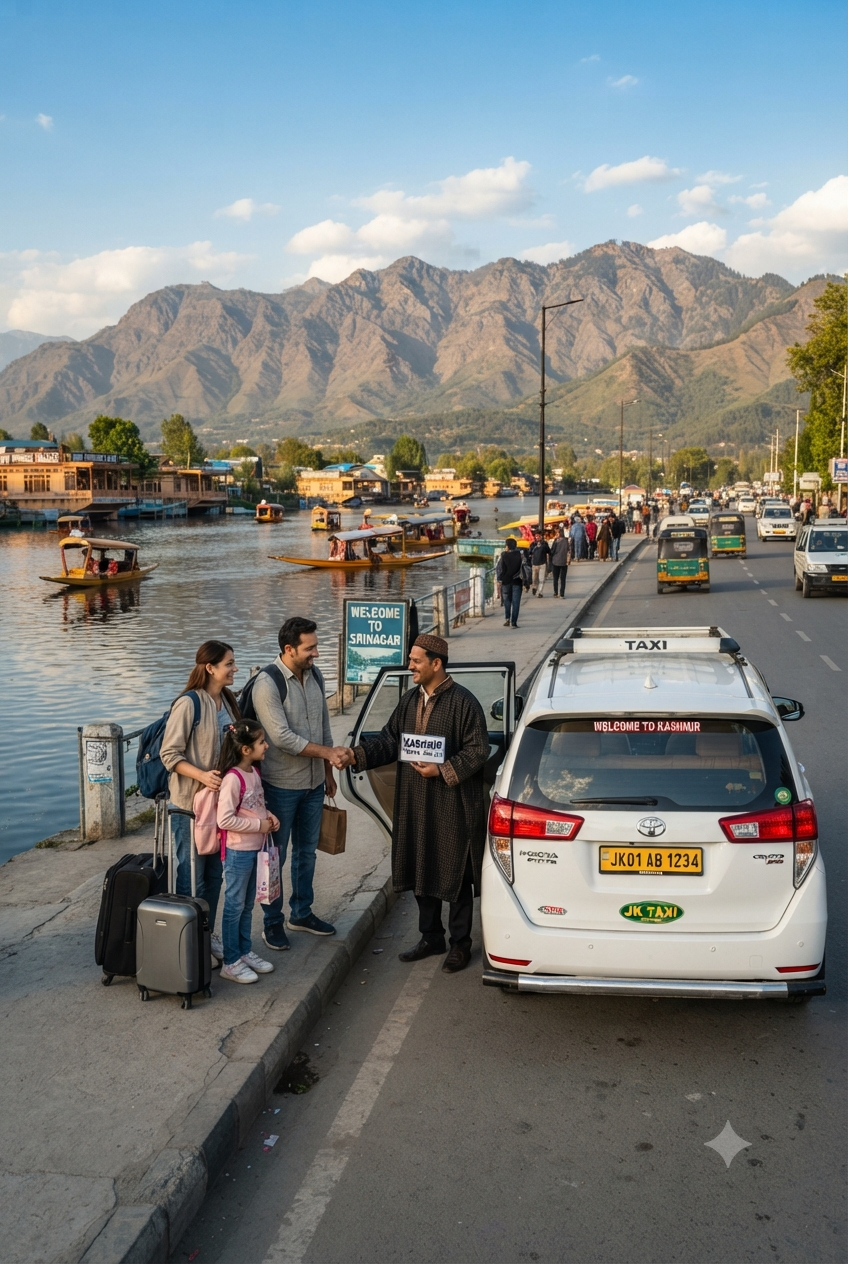 Srinagar local taxi service 2026 - Innova Crysta on Dal Lake Boulevard with professional driver