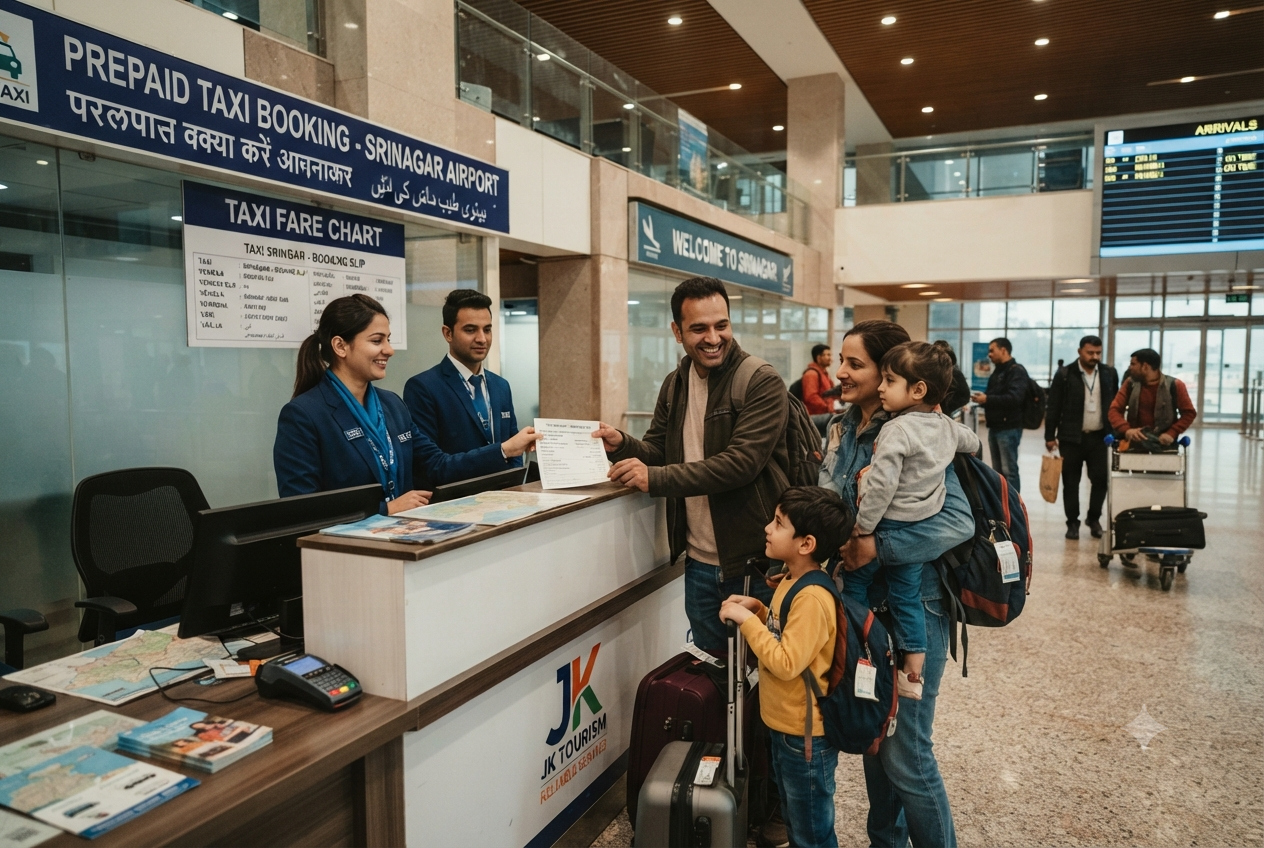 Srinagar local taxi service 2026 - prepaid taxi counter at Srinagar Airport