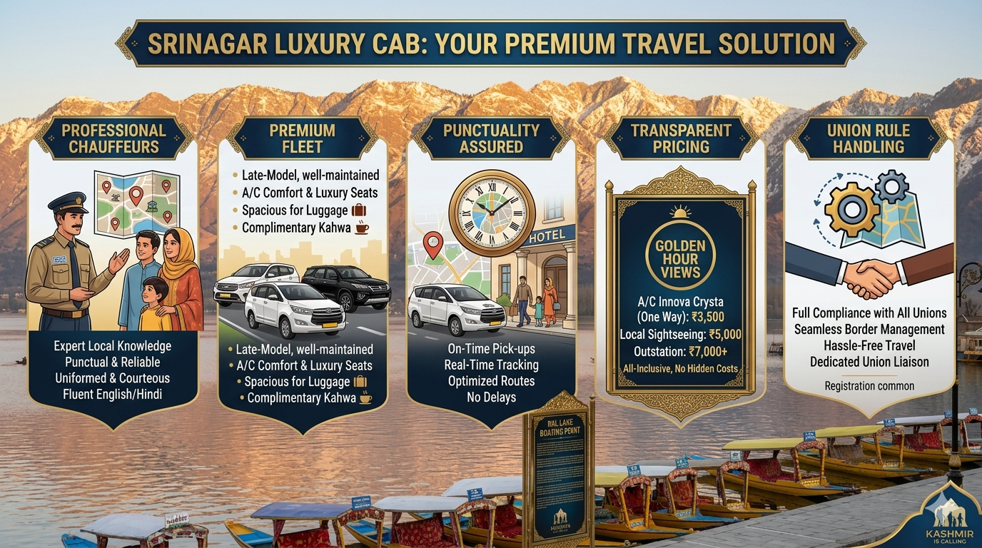 Srinagar Luxury Cab Service 2026 | ₹5,000 | Premium SUV | Book Now 10 Srinagar luxury cab 2026 - benefits infographic