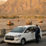 Srinagar luxury cab rates per day 2026 - Innova Crysta on Dal Lake Boulevard with driver