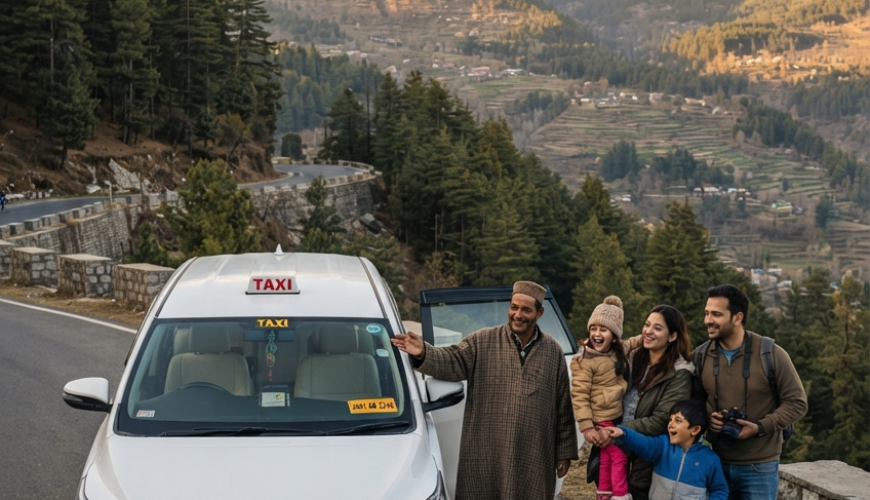 Taxi hire Srinagar price 2026 - Innova Crysta on scenic Kashmir road with family