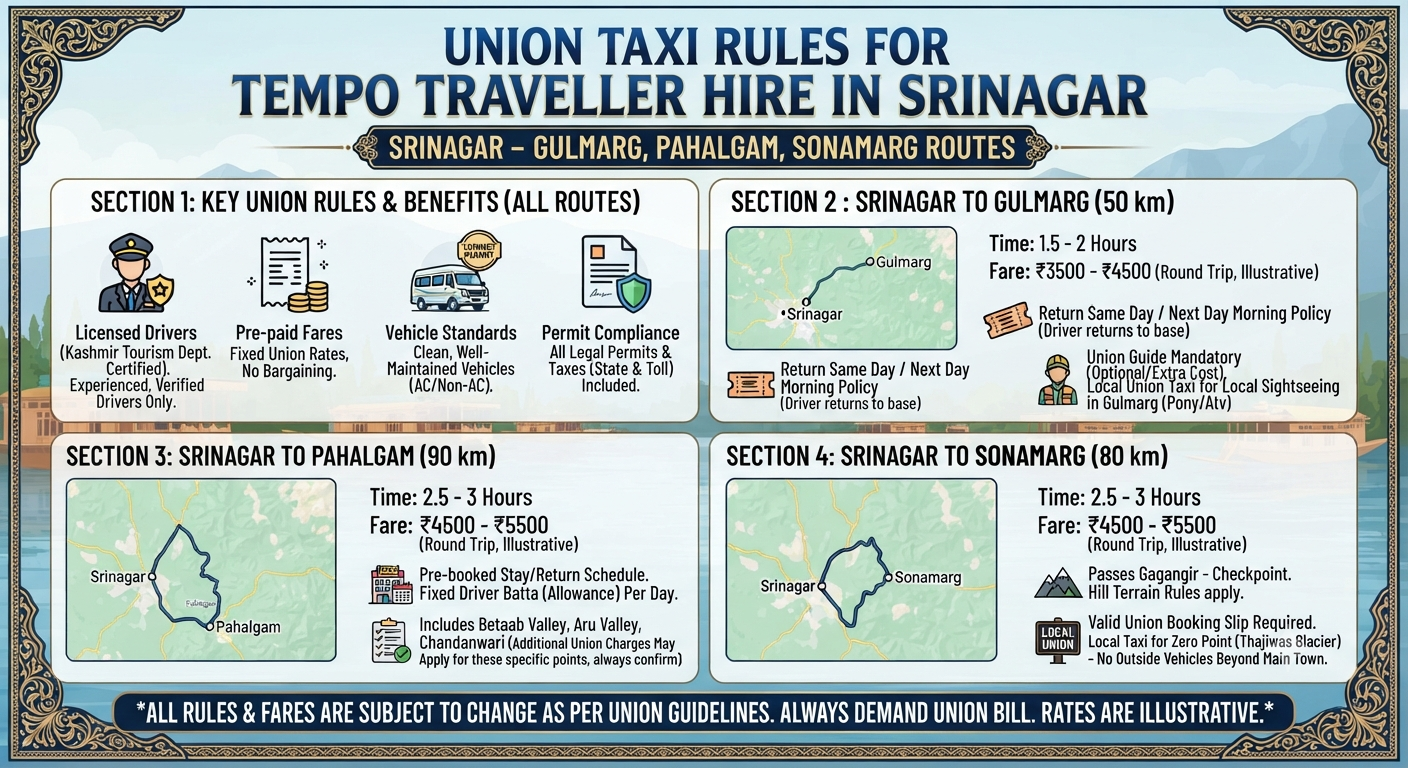 Tempo Traveller Hire Srinagar 2026 | ₹5,500 | Group Tours | Book Now 16 Tempo traveller hire Srinagar 2026 - union taxi rules infographic