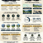 Urbania tempo traveller Srinagar booking 2026 infographic - vehicle rates 8500-12500 rupees, route pricing, luxury features panoramic windows captain seats