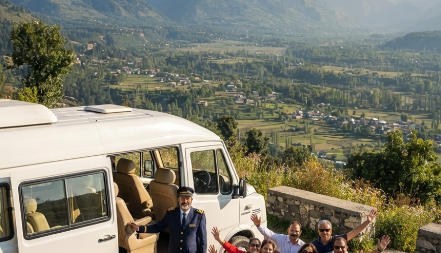 Urbania tempo traveller for group booking in Kashmir price 2026 - luxury 9 seater with group
