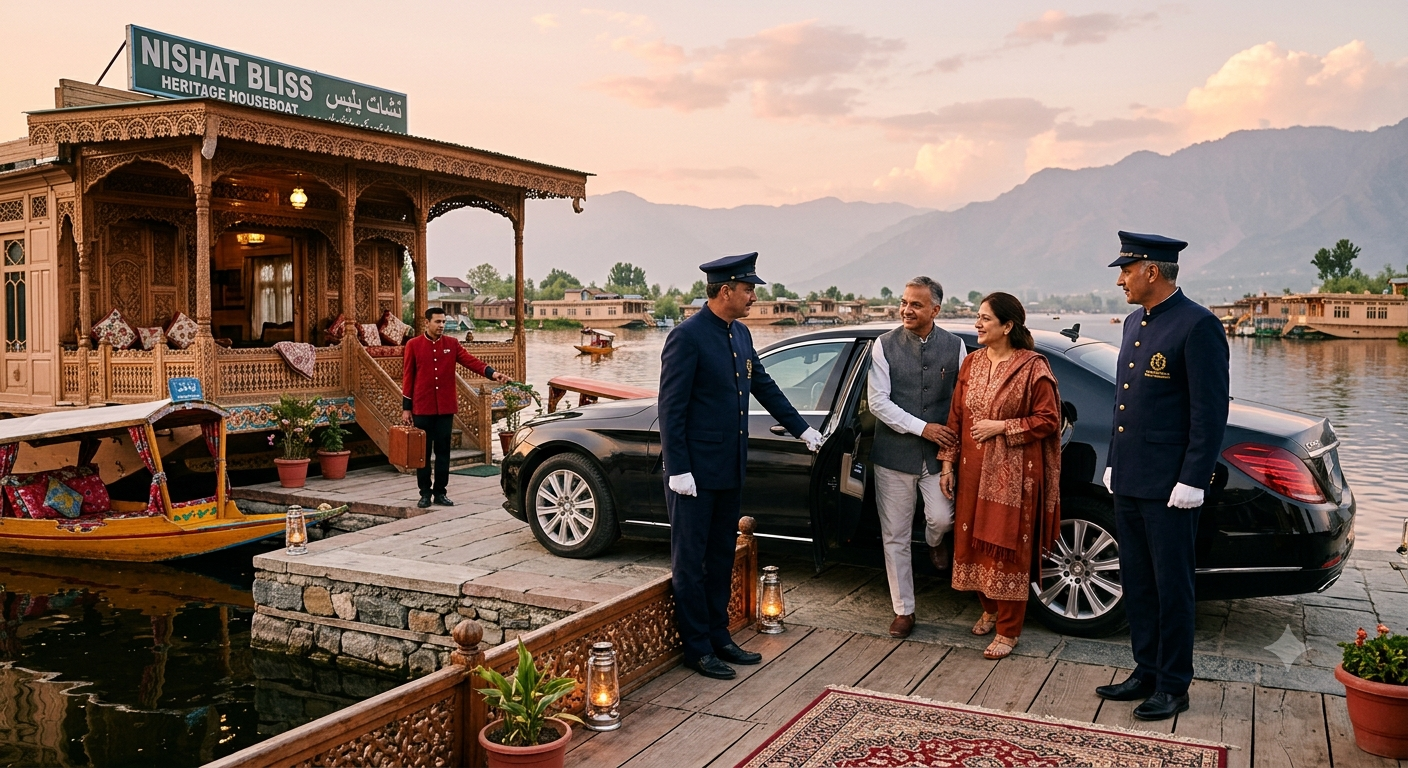 VIP cab Srinagar 2026 - VIP chauffeur at luxury houseboat on Dal Lake