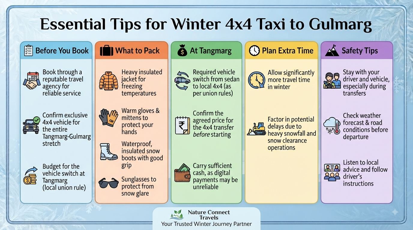 4x4 taxi for winter Gulmarg - essential winter travel tips