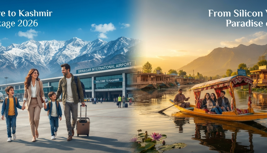 Bangalore to Kashmir trip package - travelers arriving in Srinagar with houseboat on Dal Lake