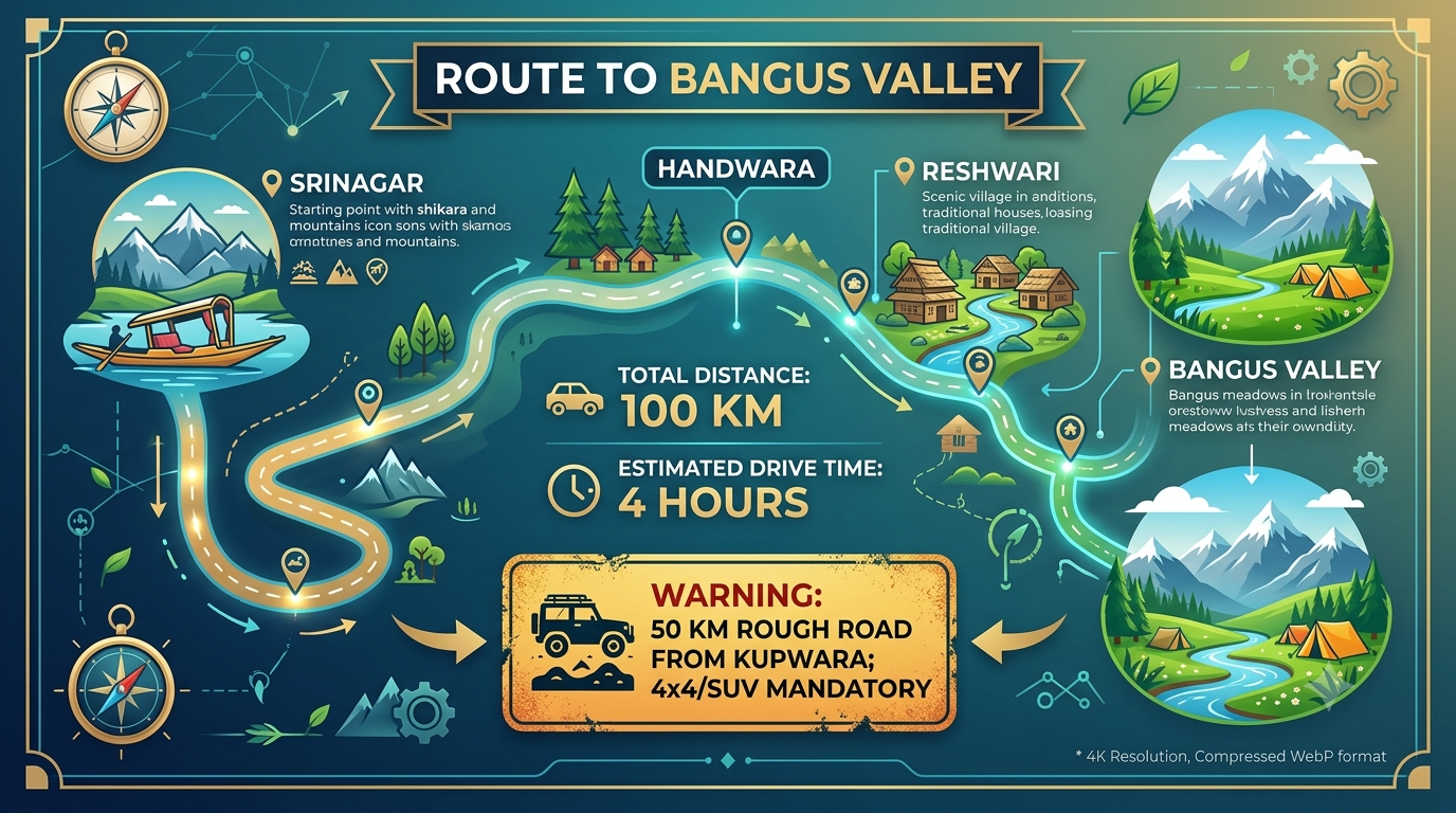 Bangus Valley tour itinerary - route map from Srinagar to Bangus Valley.