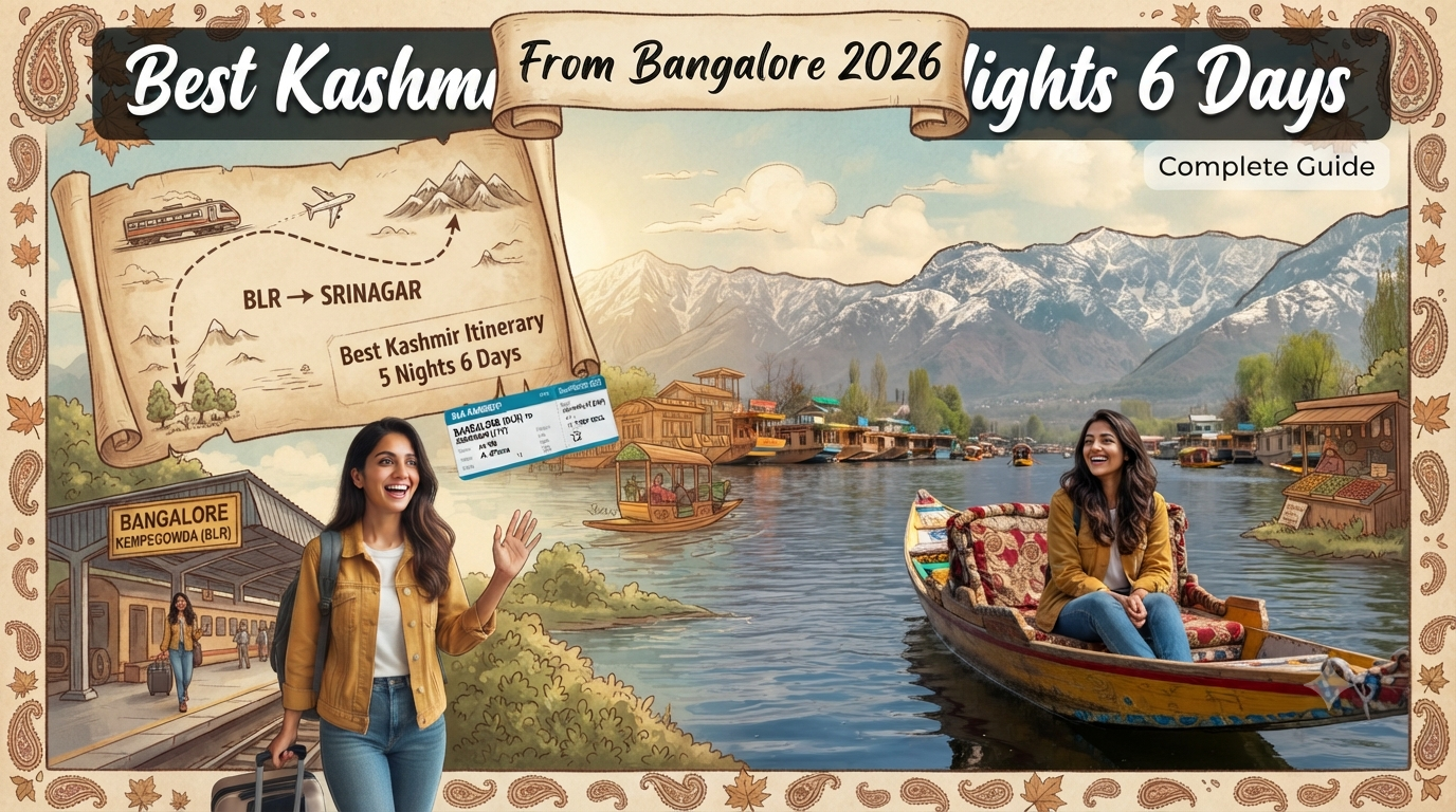 Best Kashmir itinerary 5 nights 6 days from Bangalore - seamless journey from Kempegowda Airport to Dal Lake with Nature Connect Travels