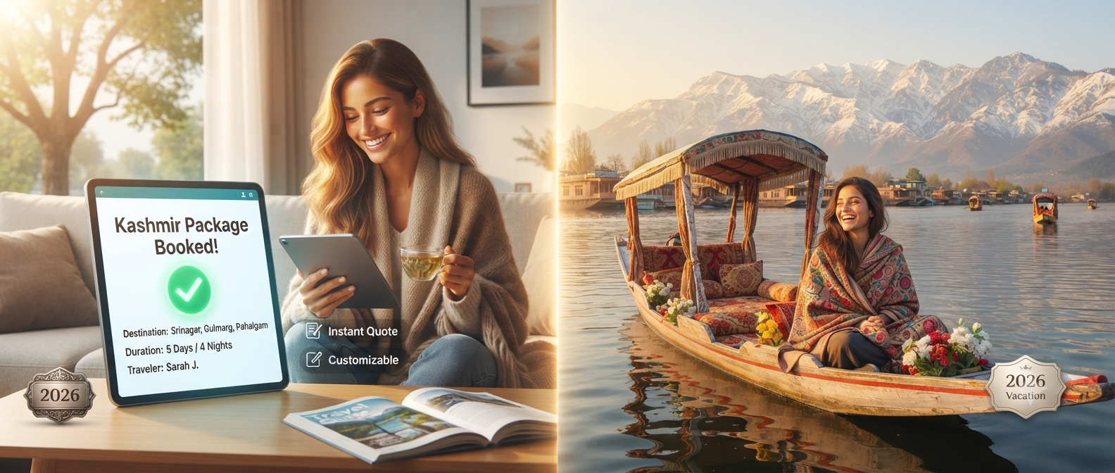 Book Kashmir package online - seamless booking experience with instant quote and shikara ride Dal Lake Nature Connect Travels
