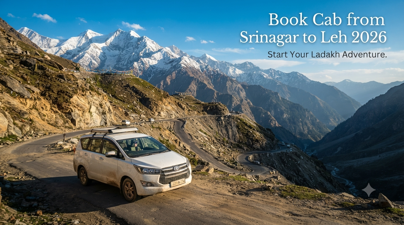 Book cab from Srinagar to Leh - SUV driving through the Himalayan landscape with Nature Connect Travels