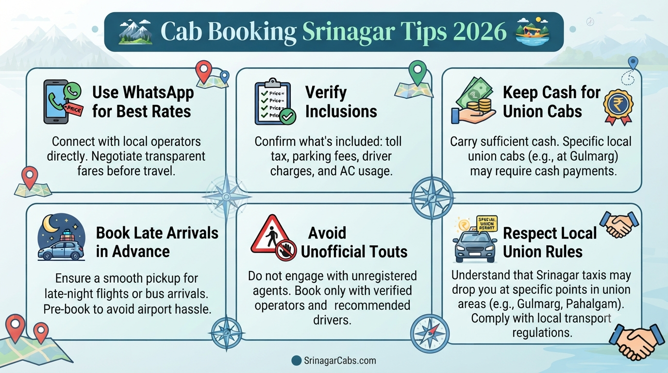 Cab booking Srinagar - essential travel tips infographic