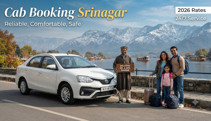 Cab booking Srinagar - professional driver with clean sedan at scenic Dal Lake location Nature Connect Travels