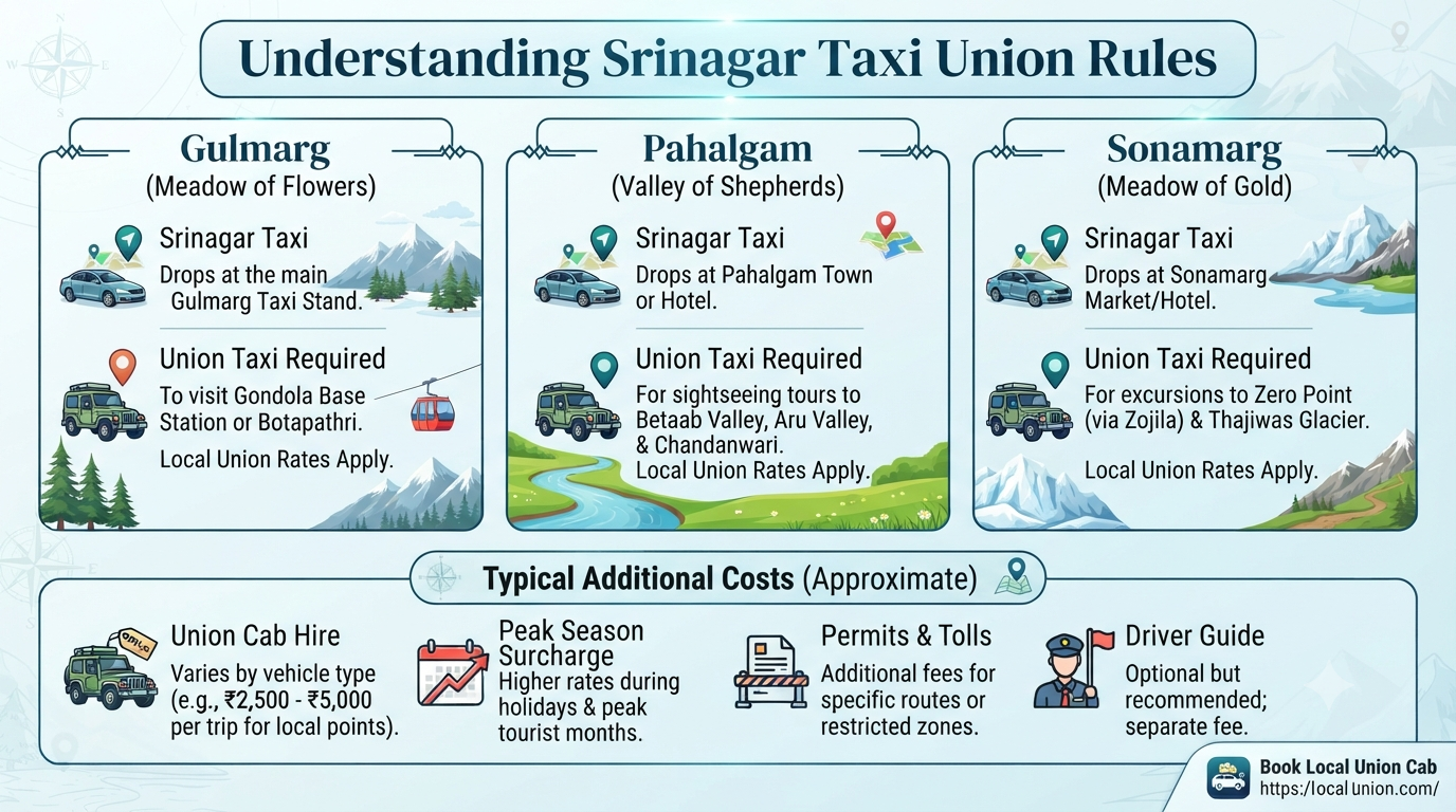 Cab booking Srinagar - union taxi rules infographic Gulmarg Pahalgam Sonamarg
