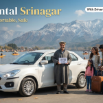 Car rental Srinagar with driver - professional chauffeur with clean sedan at scenic Dal Lake location Nature Connect Travels