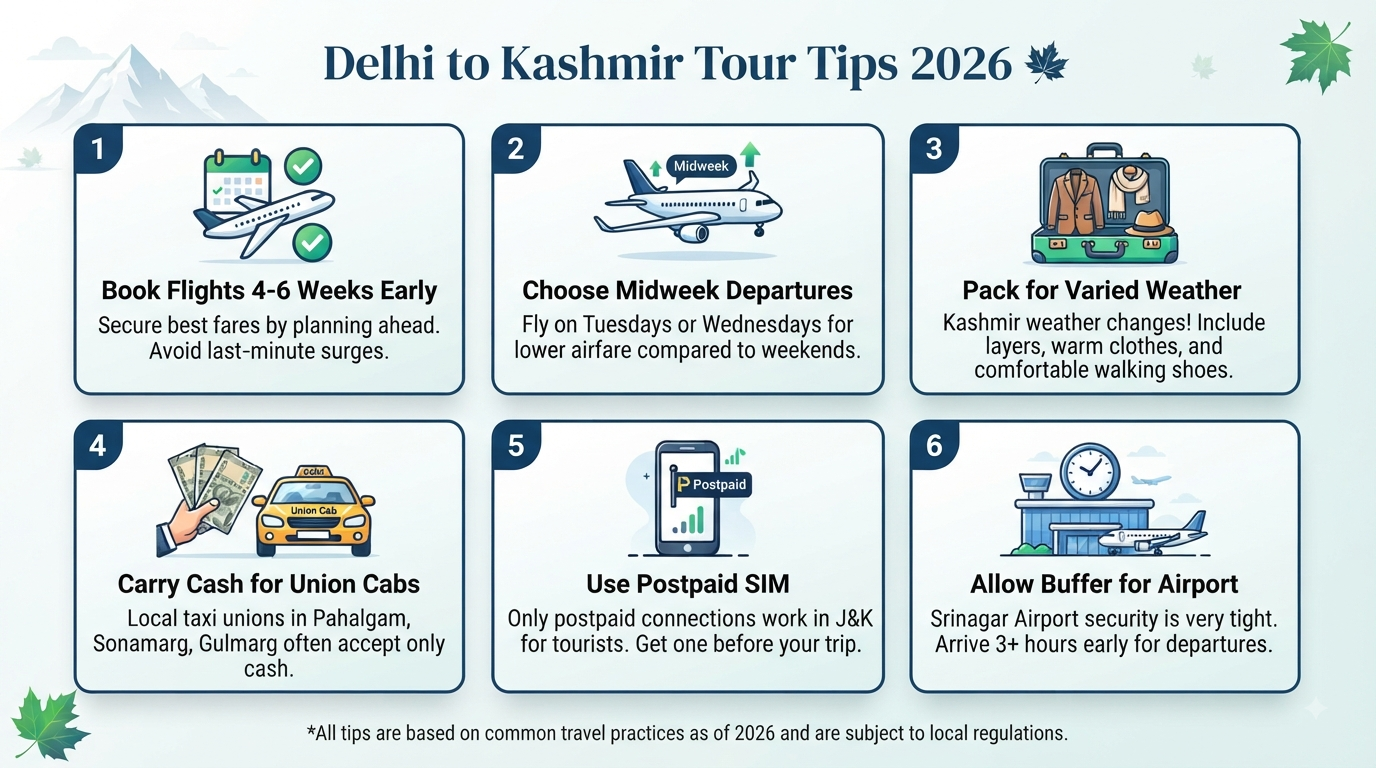 Delhi to Kashmir tour package with price - travel tips infographic
