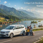 Ertiga cab booking Srinagar - white Ertiga SUV on scenic Kashmir road