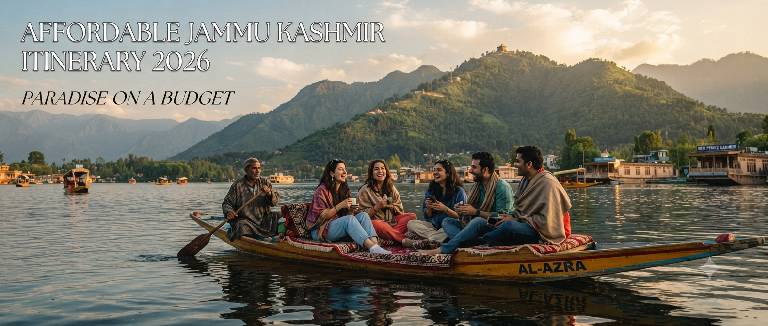 Affordable Jammu Kashmir itinerary - budget travelers on shikara ride on Dal Lake with Nature Connect Travels