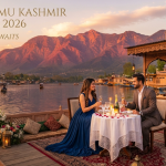 Honeymoon Jammu Kashmir holiday package - romantic couple on houseboat with candlelight dinner on Dal Lake with Nature Connect Travels