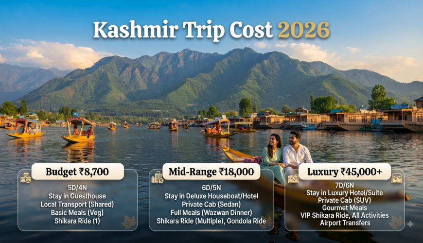 How much does a Kashmir trip cost - budget breakdown infographic with Nature Connect Travels