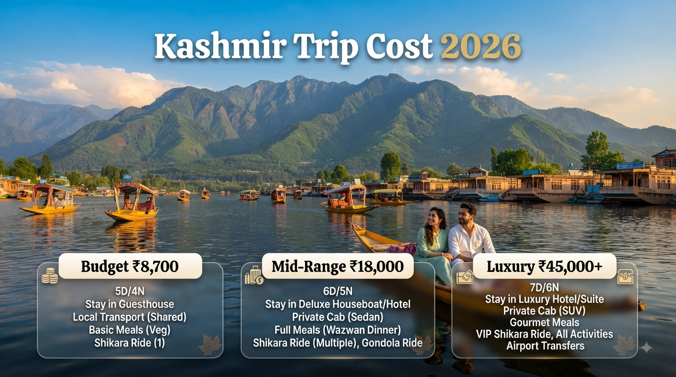 How much does a Kashmir trip cost - budget breakdown infographic with Nature Connect Travels