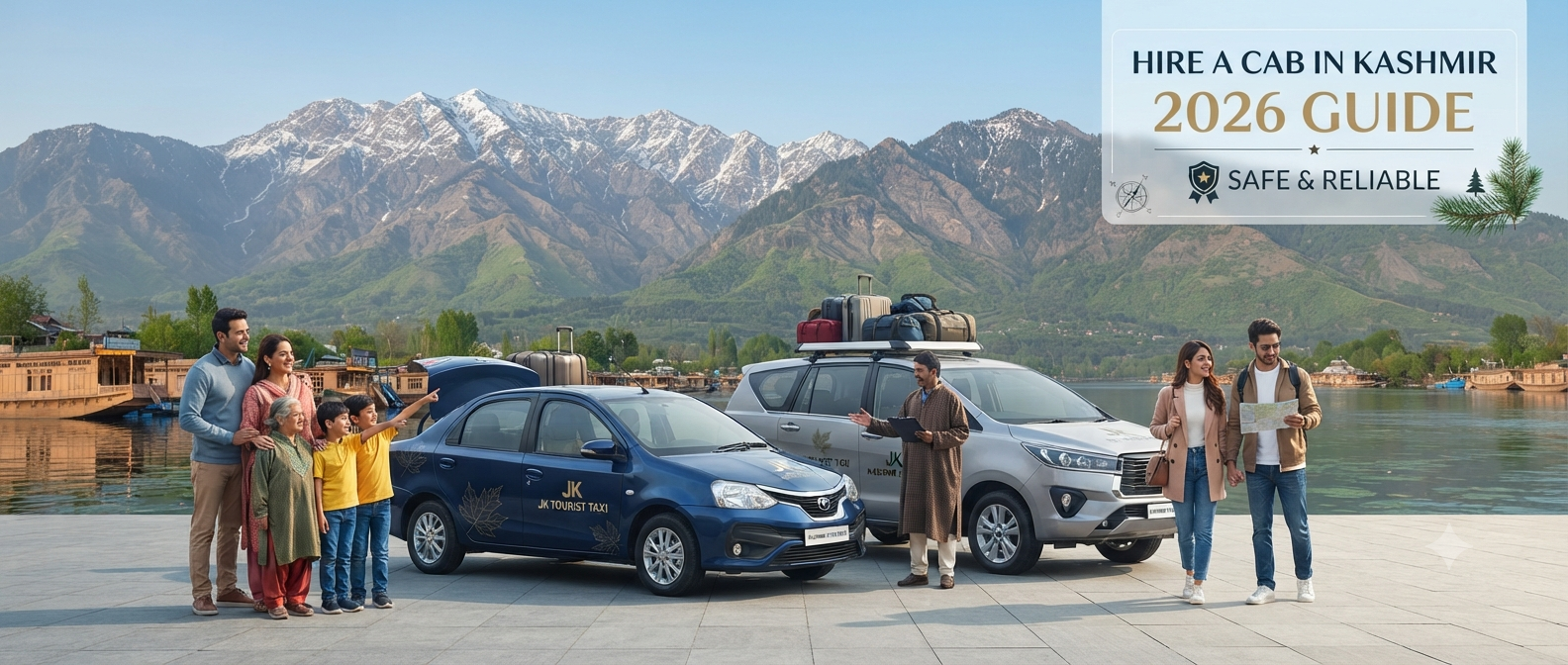 How to hire a cab in Kashmir - professional taxi service with vehicles at scenic location Nature Connect Travels