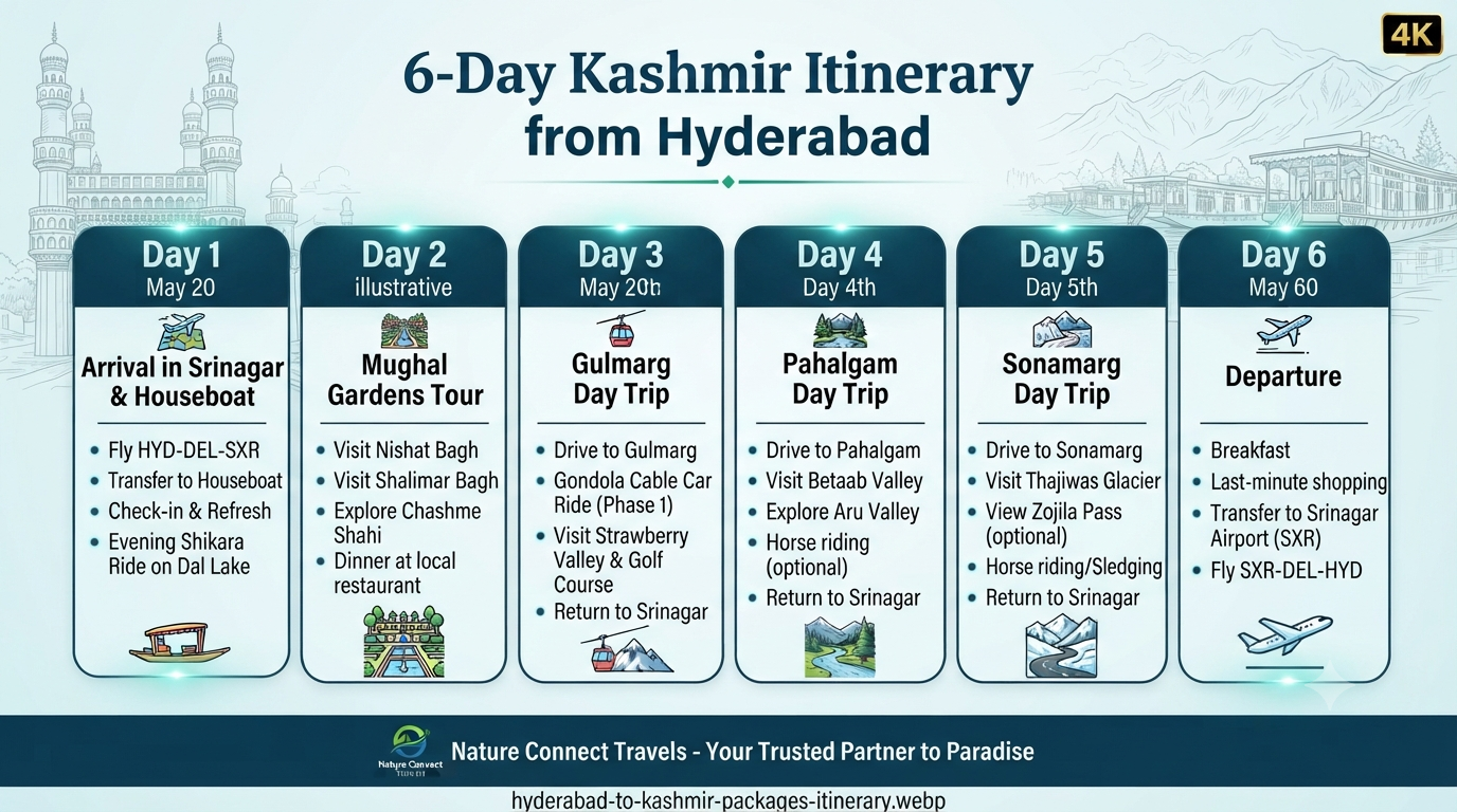 Hyderabad to Kashmir packages - 6-day itinerary