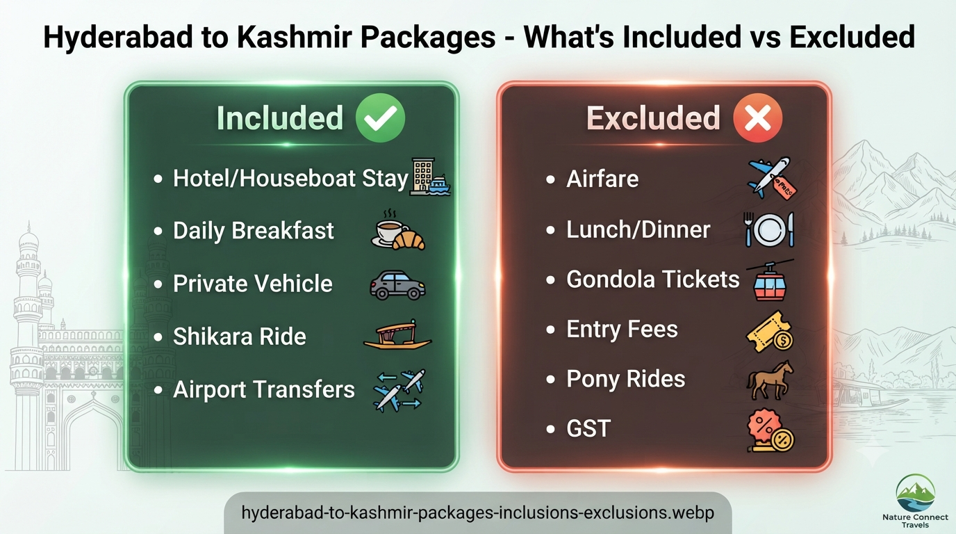 Hyderabad to Kashmir packages - inclusions vs exclusions