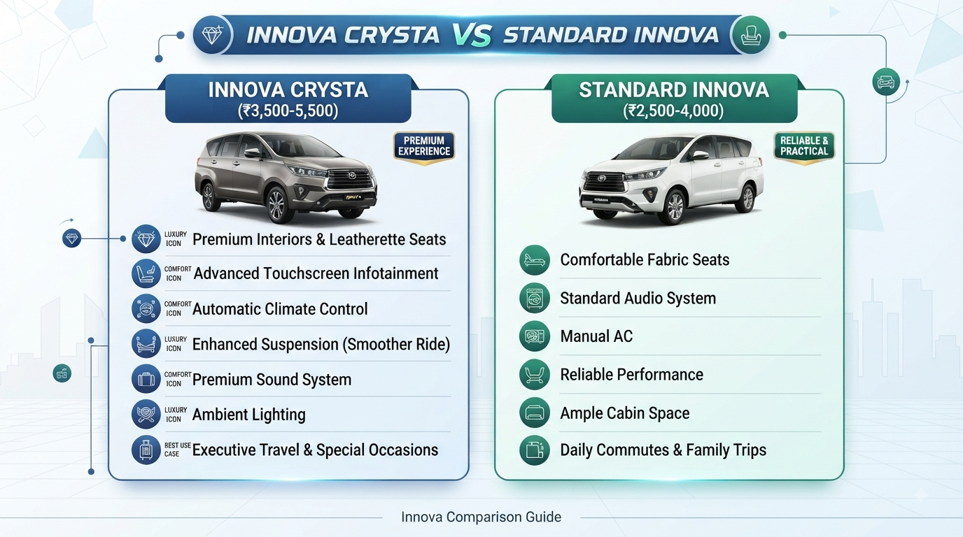  Innova Crysta taxi in Kashmir - Crysta vs standard Innova comparison