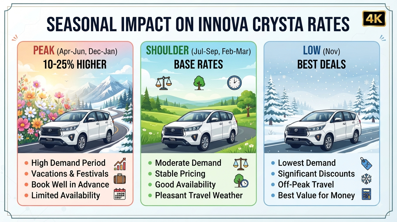 Innova Crysta taxi in Kashmir - seasonal guide infographic